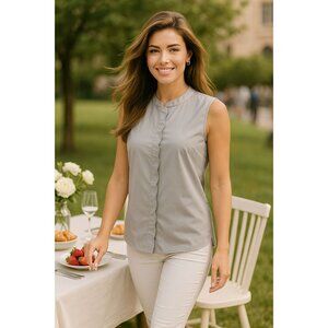 Ann Taylor Medium Scallop Trim Sleeveless Blouse Gray Minimalist Chic Layering